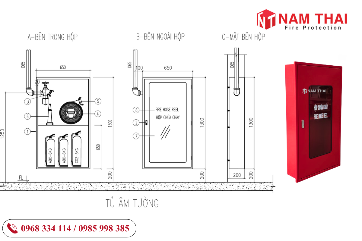 Tủ chữa cháy vách tường lắp âm