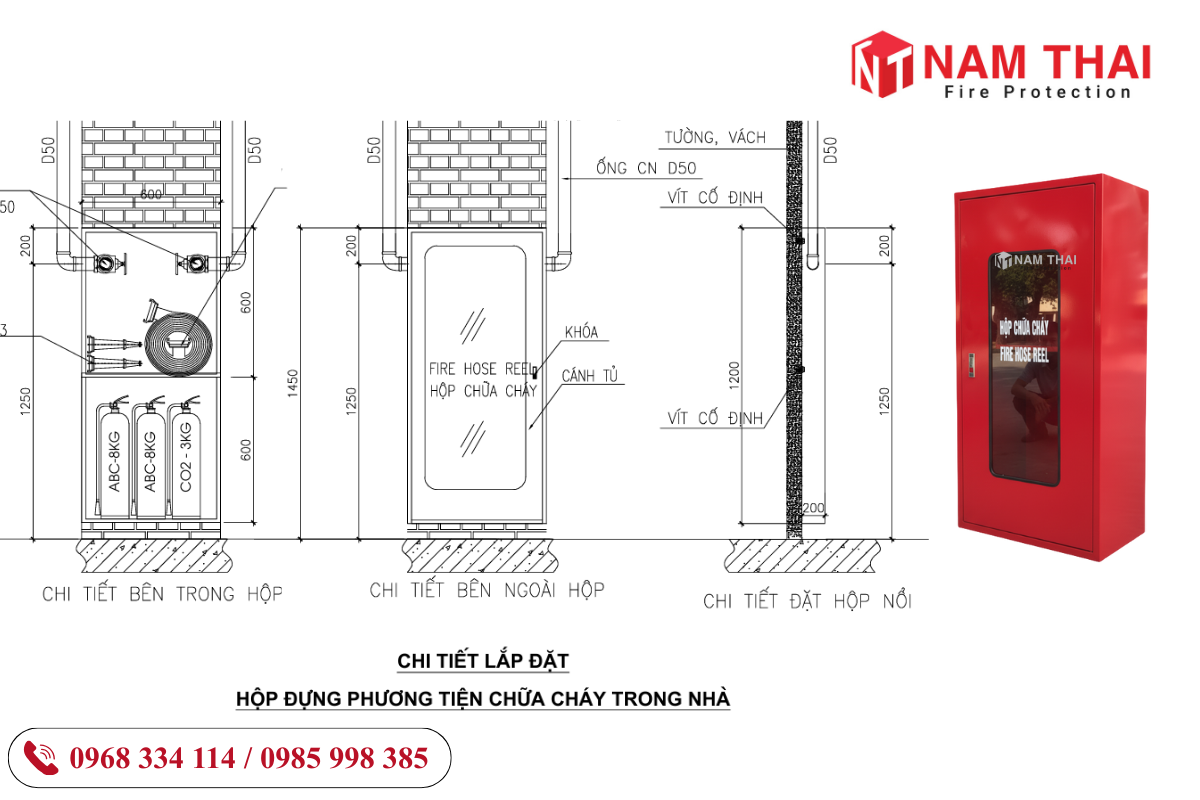 Tủ chữa cháy vách tường lắp nổi