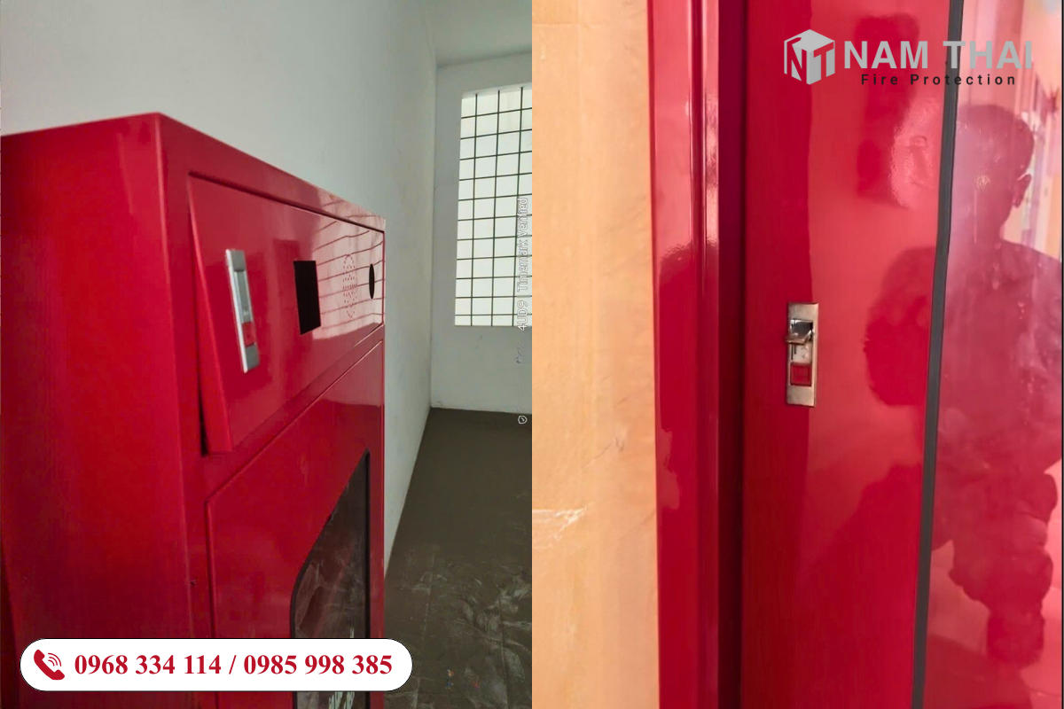Tủ chữa cháy âm tường vỏ mỏng bị bóp méo do áp lực vữa xây
